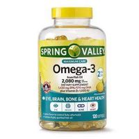 Spring Valley Omega-3 Fish Oil Maximum Care, Lemon, 120 Softgels (Pack of 2)