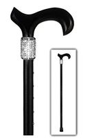 OrthoGlam “Classic Glam” Lightweight Crystal Bedazzled Cane – Fashionable Rhinestone Trimmed Wooden Walking Stick for Balance Assistance