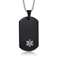 LF Stainless Steel Black Customize Medical Alert Pendant Emergency ID Tag Caduceus Necklace,Men's Free Engraving Medic Dog Tag Necklace Health Alert Jewelry for Men