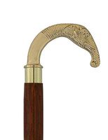 PIRU Wooden Walking Stick Cane Carved Elephant Brass Handle