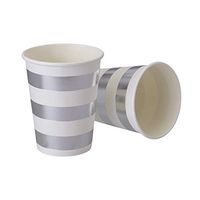 PARTY DISPOSABLE DECORATIVE PAPER CUPS | 9 oz | Metallic Silver Stripe | for Upscale Parties and Events | 24 pc