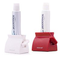 Toothpaste Squeezer Dispenser 2 Pack Toothpaste Holder Bathroom Tube Roller Stand Wringer Manual Plastic Toothpaste Pump Clip Tool for Kids Family （White and Red)