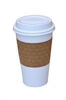 100 Paper Coffee Cup/Disposable Hot Cup 16 oz. WHITE with 100 Cappuccino Lids and 100 Sleeves