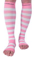Doc Miller Open Toe Compression Socks 1 Pair 15-20 mmHg Firm Graduated Support for Circulation Surgery Recovery Varicose Veins POTS (Pink-Wht, L)