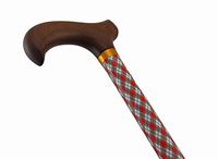 Red and Tan Tartan Plaid Print Adjustable Aluminum Walking Cane