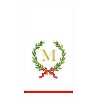 Caspari Christmas Laurel Wreath Paper Guest Towel Napkins in Letter M, 30 Napkins Included