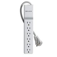 Belkin BE10600006R Home/Office Surge Protector w/Rotating Plug, 6 Outlets, 6 ft Cord, 720J, White