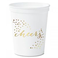 Cheers White Stadium Cups - Set of 10, 16 oz. plastic cups, Dishwasher Safe, Reusable,"Cheers" Metallic Gold Party Cup, Bachelor, Bachelorette & Wedding Party Supplies