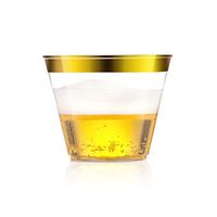 Gold Rimmed Plastic Cups, Clear Plastic Tumblers – Disposable Party, Wedding Plastic Cups, 9 oz - 50 Pack