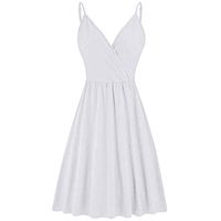 Shusuen Women's V-Neck Spaghetti Strap Summer Casual Swing Dress with Pockets White