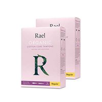 Rael Organic Cotton Unscented Tampons - Regular Absorbency, BPA Free Plastic Applicator, Chlorine Free, Ultra Thin Applicator with Leak Locker Technology (32ct Total), Pack of 2 (Regular)