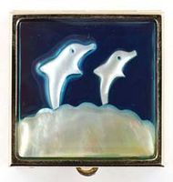 Pill Box - Mother-of-Pearl Square Jumping Dolphins