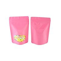 100 Pcs Window Colorful Stand Up Zip Lock Bags Pouch,Mylar Aluminum Foil Standing Window Plastic Pouches Clear Front Bottom Gusset Pouch Keep Aroma Bags (Pink, 8.5x13x2.5 cm(3.35"x5.12"x0.98"))