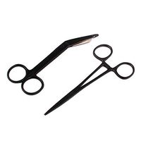 LAJA IMPORTS New Premium Lister Bandage Scissors 5.5" + Hemostat Forceps Straight Black Color Stainless Steel (Set of 2)