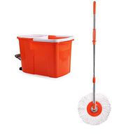 MOP Spinning and Bucket Cleaning Set Pedal Design Hangable Household Multifunction Orange Head2
