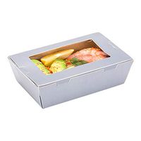 Cafe Vision 21 oz Gray Paper Take Out Container - Hinge Lock - 6 1/4" x 4" x 1 3/4" - 50 count box - Restaurantware