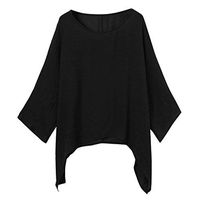 T Shirts for Women,Womens Ladies Casual Plus Size Loose Cotton Linen Solid Color Tops Shirt Blouse Black