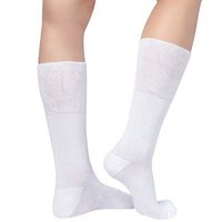 KitNSox Diabetic Socks for Men Women Seamless Toe Loose Top Neuropathy Circulation Casual Crew Cotton Diabetic Dress Socks 1 Pair White XL