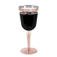 50 Rose Gold Rimmed Disposable Plastic Wine Glasses | Large 10 oz. Premium Clear Hard Plastic Fancy Wine Cups for Weddings & Events (50-Pack) by BloominGoods