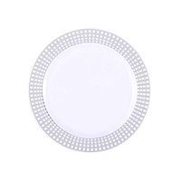 BalsaCircle 40 pcs 7.5-Inch White with Silver Trim Plastic Round Plates - Disposable Wedding Party Catering Tableware