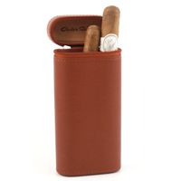 Andre Garcia Cognac Brown Italian Leather Cedar-Lined Zippered 3 Finger Cigar Case