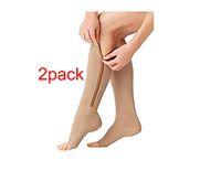 iEase 2 Pairs Compression Socks Women 15-20 mmHg Open Toe Leg Support Stocking Knee High Socks with Zipper