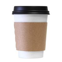 [50 Pack] 12 oz Hot Beverage Disposable White Paper Coffee Cup with Black Dome Lid and Kraft Sleeve Combo, Small Tall