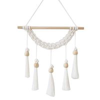 Shuohu Wood Stick Tassels Pendant,Nordic Hemp Rope Wall Door Kids Room Hanging Decoration White