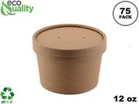 [75 Pack] 12 oz Disposable Kraft Paper Soup Containers with Vented LIDS - Half Pint Ice Cream Containers, Frozen Yogurt Cups, Restaurant, Microwavable, Take Out, Food Storage, Recyclable