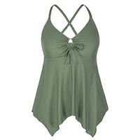 XINDEEK Women One Piece Front Tie Swim Top Cross Back Tankini Top Flowy Swimdress Tummy Control Monokini（Army Green, 2XL）