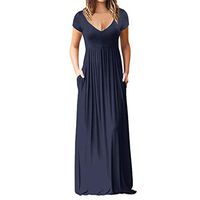 Liraly Maxi Dress for Women, Deep V Neck Womens Short Sleeve Loose Plain Long Casual Dresses Pockets Navy