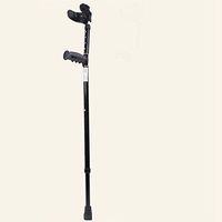 Wanson Forearm Crutch Adult Full Sleeve Forearm V-Front Opening Cane Buffer Knee Pressure Cane Black Aluminum Forearm Crutch Height Adjustable 87.5Cm~115.5Cm