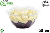 28oz Clear Disposable Salad Bowls with Lids (150 Pack) - Clear Plastic Disposable Salad Containers for Lunch To-Go, Salads, Fruits, Airtight, Leak Proof, Fresh, Meal Prep | Rose Bowl Container (28oz)