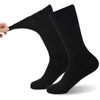 Diabetic Dress Socks, FOOTPLUS Unisex Physicians Approved Non Binding Top Soft Cushioned Socks for Sensitive Feet, Seamless Toe Warm Socks for Wide Feet, 2 Pairs Black Crew, XX- Large