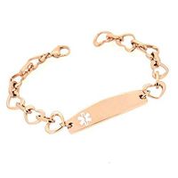 Ladies Rose Gold Stainless Heart Medical ID Bracelet- Diabetes on Insulin