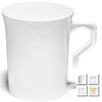 " OCCASIONS" 240 Mugs Pack, Heavyweight Disposable Wedding Party Plastic 8 oz Coffee Mugs/Tea Cups/Cappuccino Cups/Espresso Cup with Handles (8 oz Mugs, Plain White)