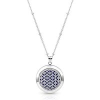 Flower of Life Aromatherapy Necklace, 9 diffusing Pads, Branded AromaLove Bag (Silver)