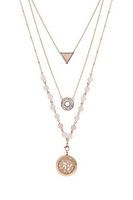 Rose Gold Rose Quartz Essential Oil Diffuser Necklace, Multi-Layer Chain 6mm Bead; Rose Gold 25mm Locket; 9 Colored Diffuser Pads, Velvet Bag (Rose Gold and Rose Quartz)