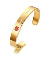 XUANPAI Gold Stainless Steel Stainless Steel Medical Alert Bracelet Cuff Bangle for Women Men,8 Inches