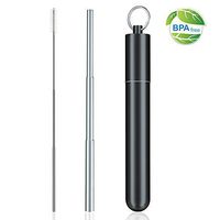 2019 New Telescopic Portable Straw - Reusable Stainless Steel Straw with Keychain Cases & Cleaning Brush (Black)