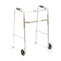 HLO Aluminum Walker, Telescopic Folding Portable Old Man Wheeled Four-Legged Cane Old Walker Walker