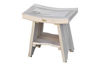 CoastalVogue Serenity 18" Eastern Style Teak Shower Bench Stool with Shelf in Driftwood