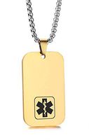 JF.JEWELRY Customize Stainless Steel Square Medical Alert ID Dog Tag Pendant Necklace for Men and Women-Gold