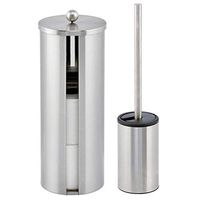 mDesign Modern Bathroom Storage and Toilet Brush Set - Includes Bowl Brush and 3 Roll Toilet Paper Canister with Lid - 2 Pieces - Brushed Stainless Steel