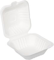 AmazonBasics Compostable Clamshell Take-Out Food Container, 6" x 6" x 3", Pack of 125