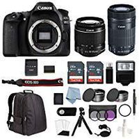 Canon EOS Rebel 80D Bundle with EF-S 18-55mm is STM & EF-S 55-250mm is STM Lenses + Advanced Accessory Kit - Including to Get Started