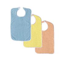 3 Terry Adult Bib with Hook and Loop Closure (Blue, Yellow, Peach)