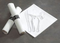 Hoffmaster 119973 Linen-Like CaterWrap Pre-Rolled Dinner Napkin and Heavyweight Cutlery, Damask, White/Clear (Case of 100)