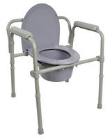 Commode Chair, Folding Steel Frame, Seat Lid Back, Fixed Arm, 350 lb. Capacity, 7.5 Quart Bucket