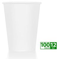 ZenCo Compostable Disposable Paper Cups - 100 Pack 12oz Hot/Cold Beverage Disposable Drinking Eco Friendly Cup White (100 Count, 12 Ounce)